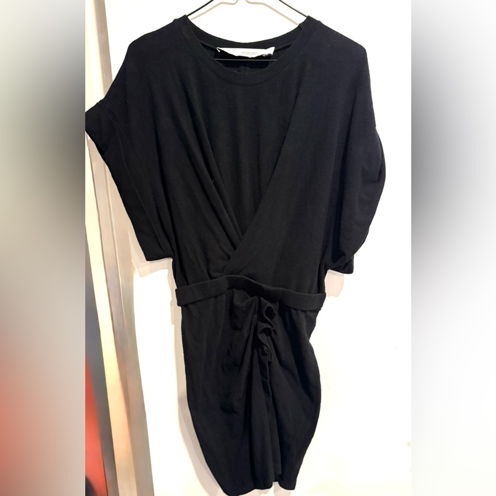 IRO Paris Black Wynot Gathered Jersey Tee Dress Cotton stretch keyhole Rock L